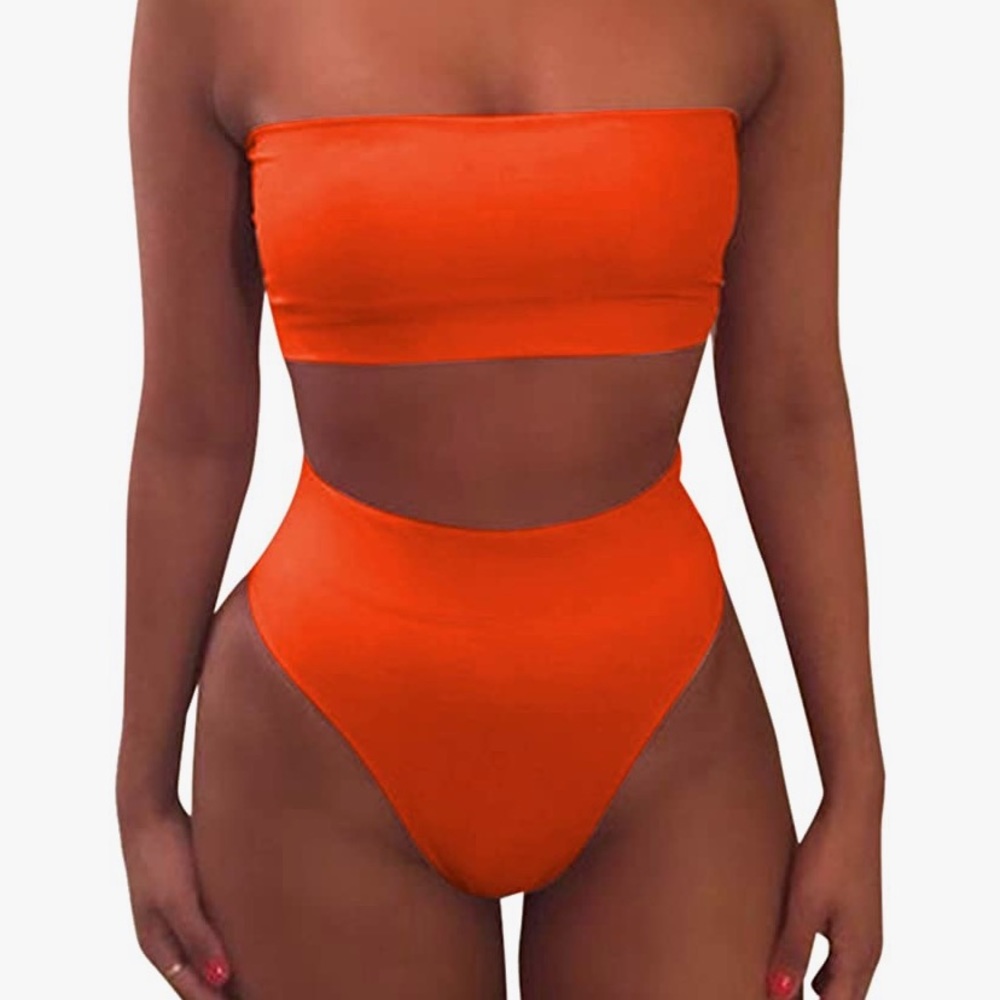 Neon Orange High Waist High Leg Bathing Suit